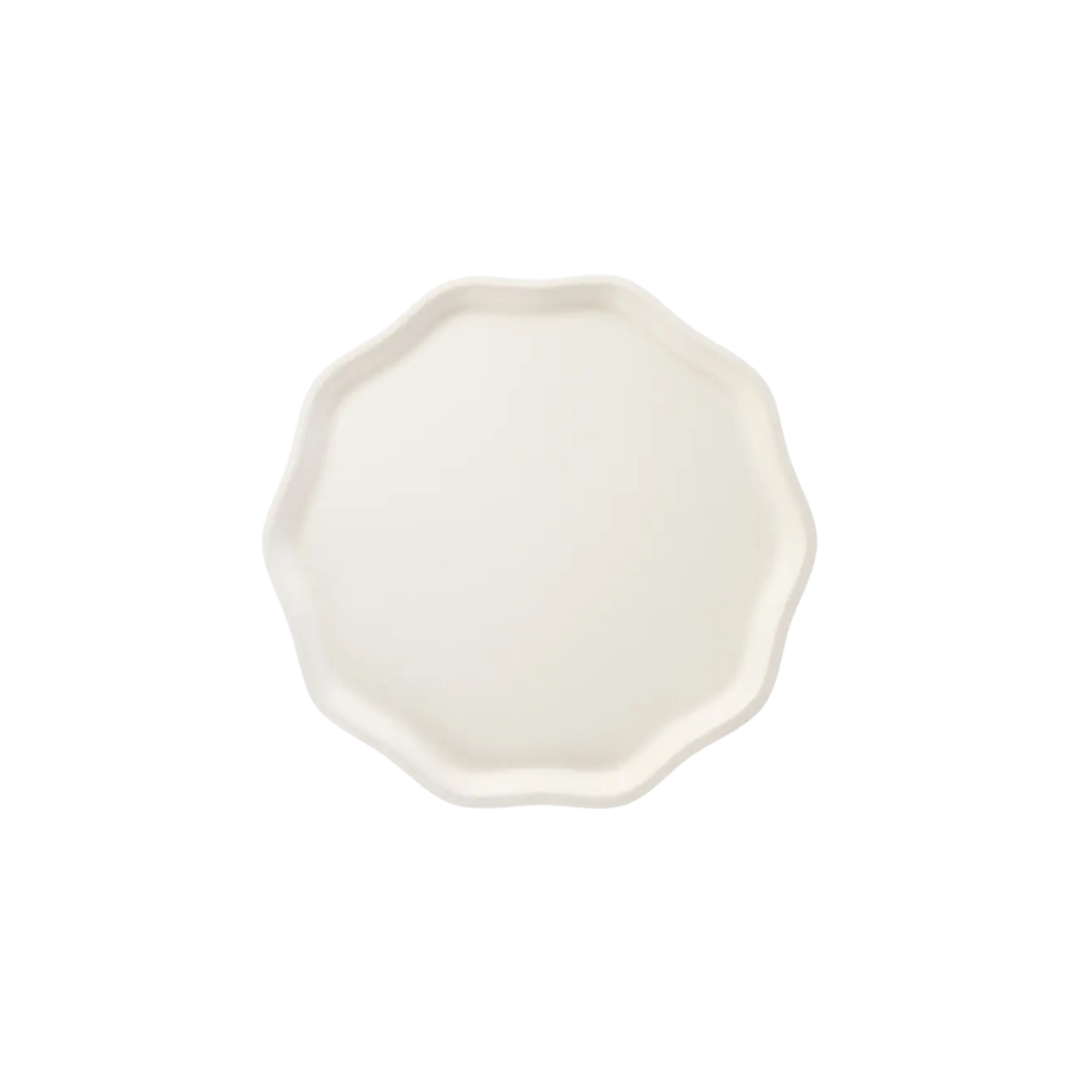 Ivory scalloped plate with elegant edges for birthday celebrations from Parte Haus party supply store in Bethesda Maryland