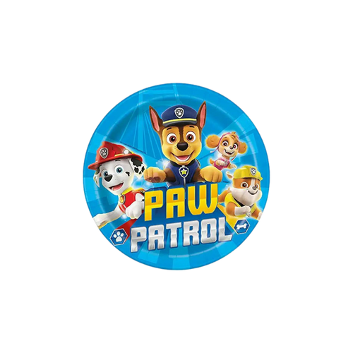 Blue Paw Patrol plate with cartoon dogs for kids birthday from Parte Haus party supply store in Bethesda Maryland