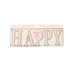 Pink and white happy birthday banner with princess theme from Parte Haus party supply store in Bethesda MD