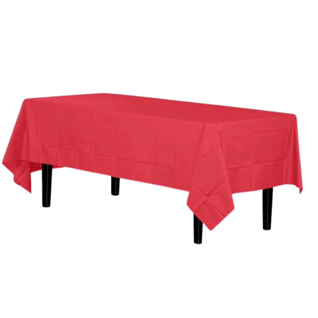Red tablecloth rectangular plastic table cover birthday from Parte Haus party supply store in Bethesda Maryland