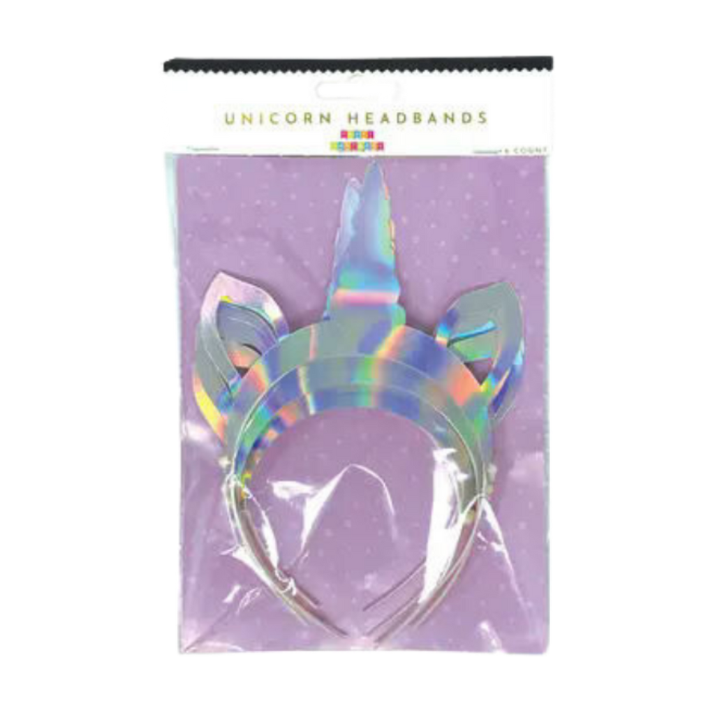 Holographic unicorn headbands shiny metallic headwear for birthday from Parte Haus party supply store in Bethesda MD
