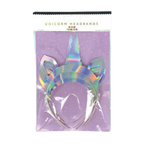 Holographic unicorn headbands shiny metallic headwear for birthday from Parte Haus party supply store in Bethesda MD