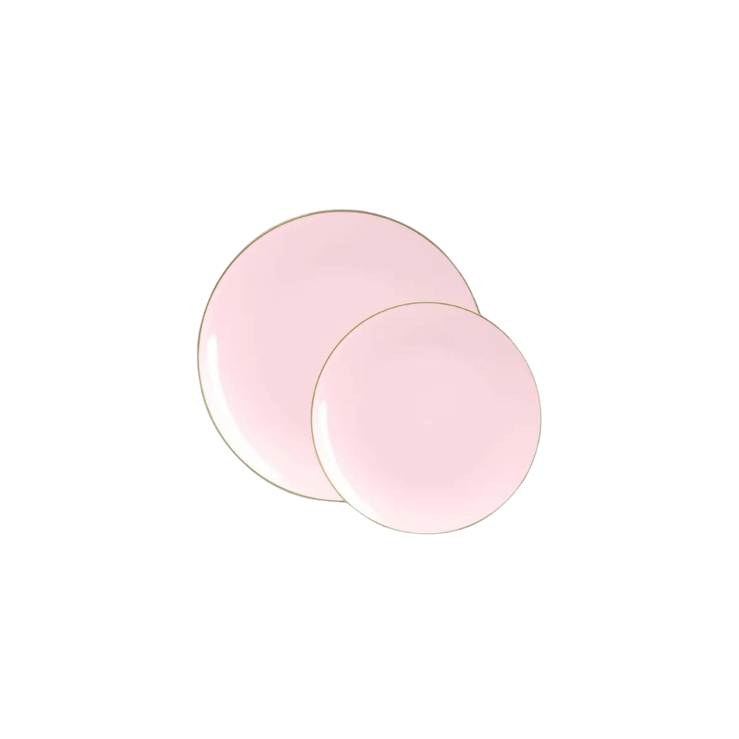 Blush pink plates with gold rim tableware for birthday or baby shower from Parte Haus party supply store in Bethesda MD