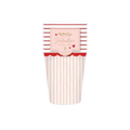 Red and white striped paper cups with scalloped edge for Valentine’s Day from Parte Haus party supply store in Bethesda MD