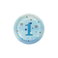 Blue first birthday plate with stars for 1st birthday theme from Parte Haus party supply store in Bethesda MD