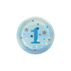 Blue first birthday plate with stars for 1st birthday theme from Parte Haus party supply store in Bethesda MD