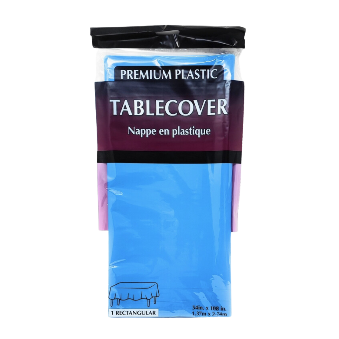 Blue plastic rectangular tablecover in packaging versatile celebration from Parte Haus party supply store in Bethesda MD