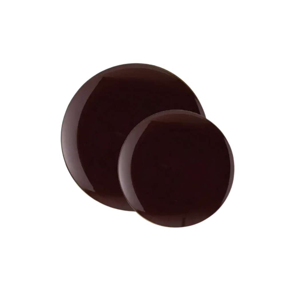 Black round plate set with glossy finish classic tableware from Parte Haus party supply store in Bethesda Maryland