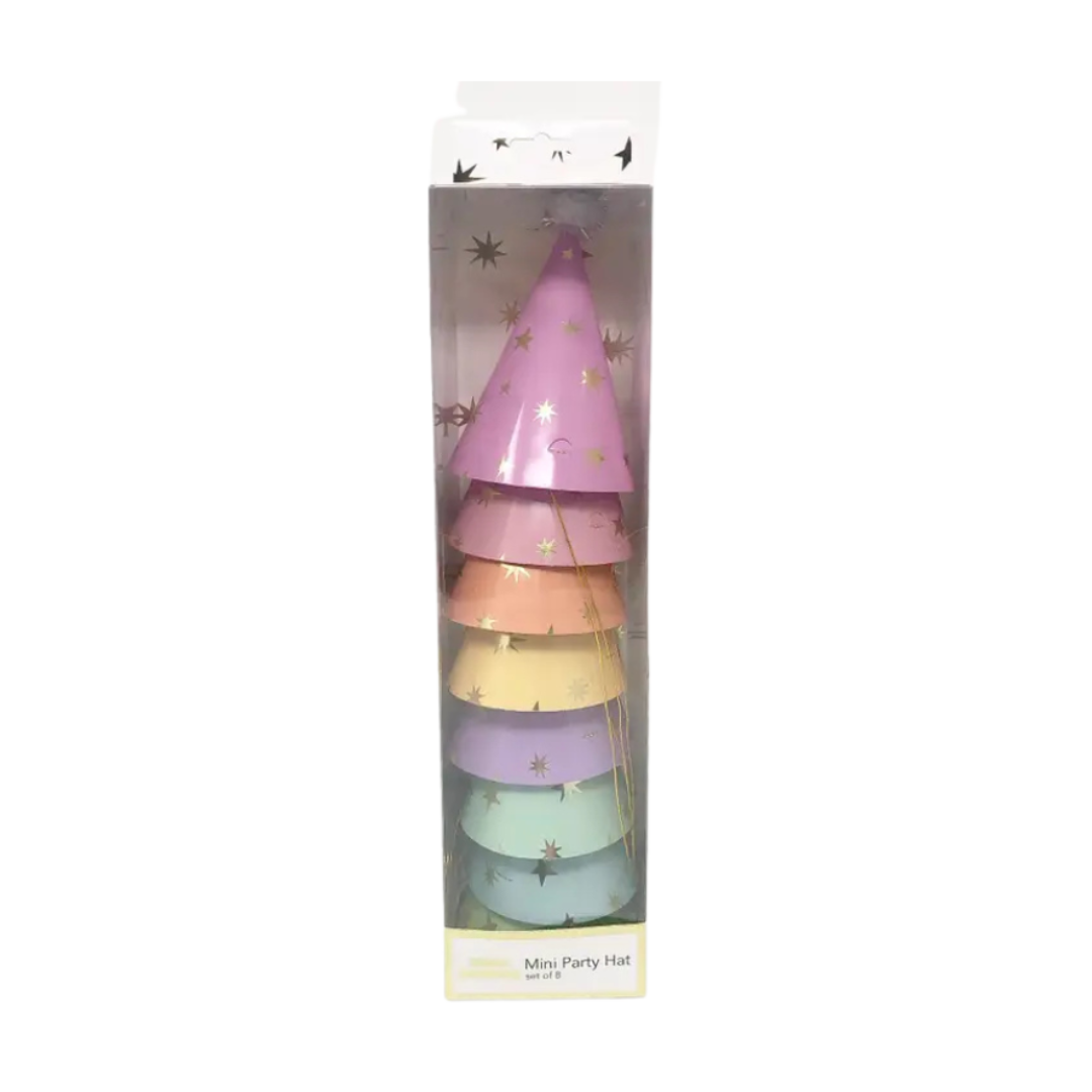 Pastel mini party hats with gold stars for birthday celebration from Parte Haus party supply store in Bethesda MD