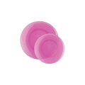 Pink plastic plates with round edges for birthday from Parte Haus party supply store in Bethesda MD