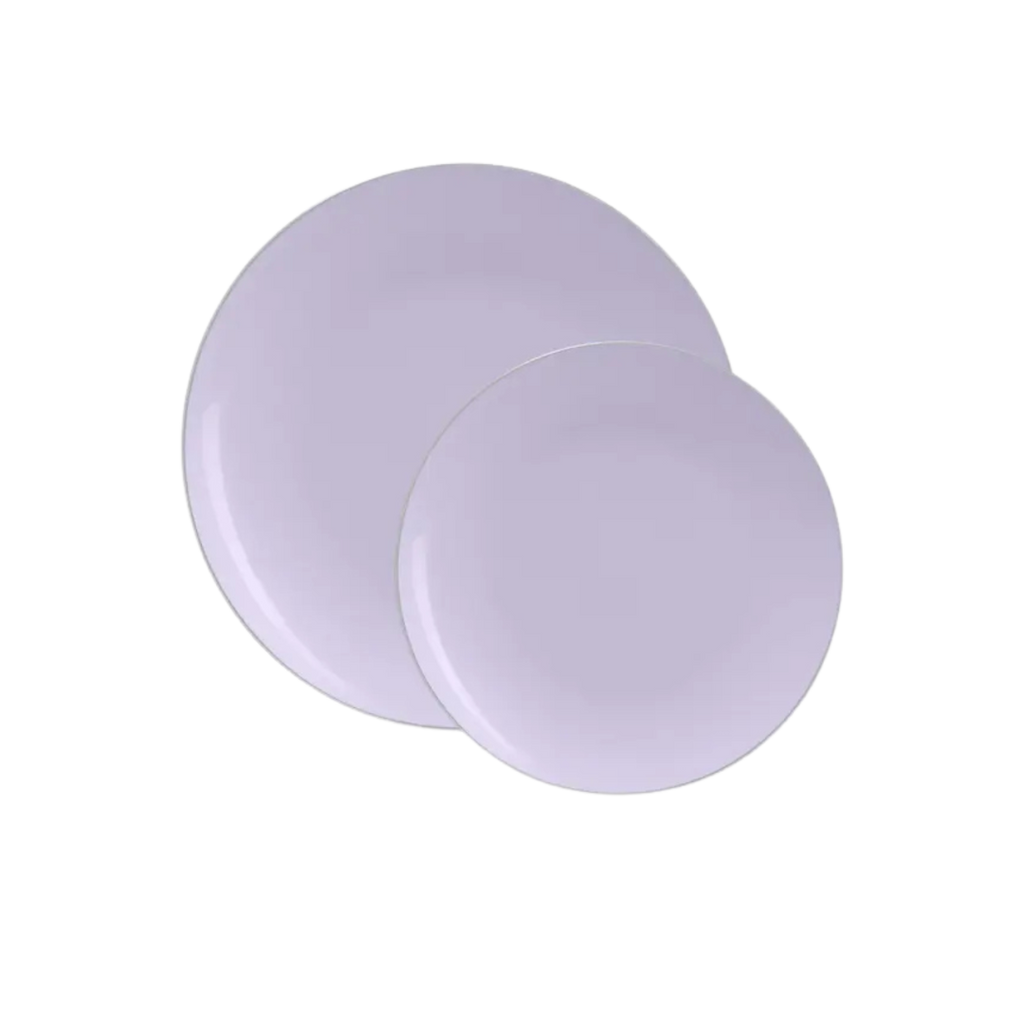 Lavender round plates with smooth finish birthday event from Parte Haus party supply store in Bethesda MD.