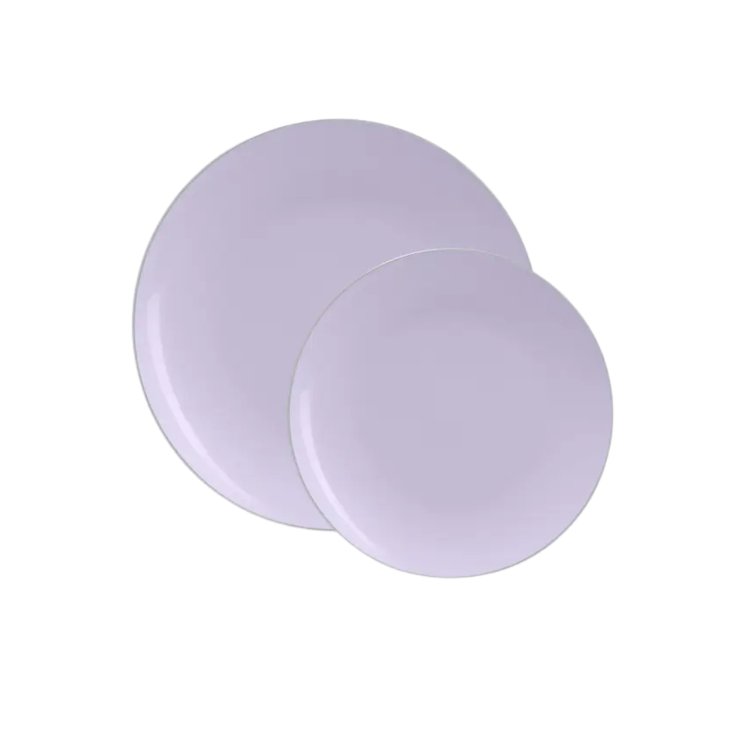Lavender round plates with smooth finish birthday event from Parte Haus party supply store in Bethesda MD.