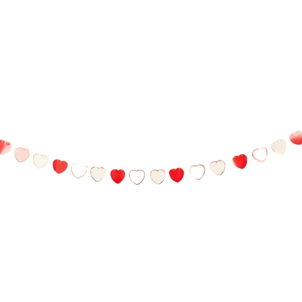 Red pink and white heart garland with cutout hearts for Valentine’s Day from Parte Haus party supply store in Bethesda MD
