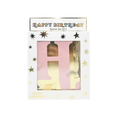Pink and gold happy birthday banner with star accents birthday theme from Parte Haus party supply store in Bethesda MD