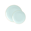 Light blue plates with gold rim elegant tableware for celebrations from Parte Haus party supply store in Bethesda MD