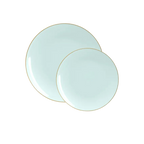 Light blue plates with gold rim elegant tableware for celebrations from Parte Haus party supply store in Bethesda MD