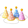 Yellow pink blue pastel birthday hats with daisy prints for celebration from Parte Haus party supply store in Bethesda MD