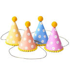 Yellow pink blue pastel birthday hats with daisy prints for celebration from Parte Haus party supply store in Bethesda MD