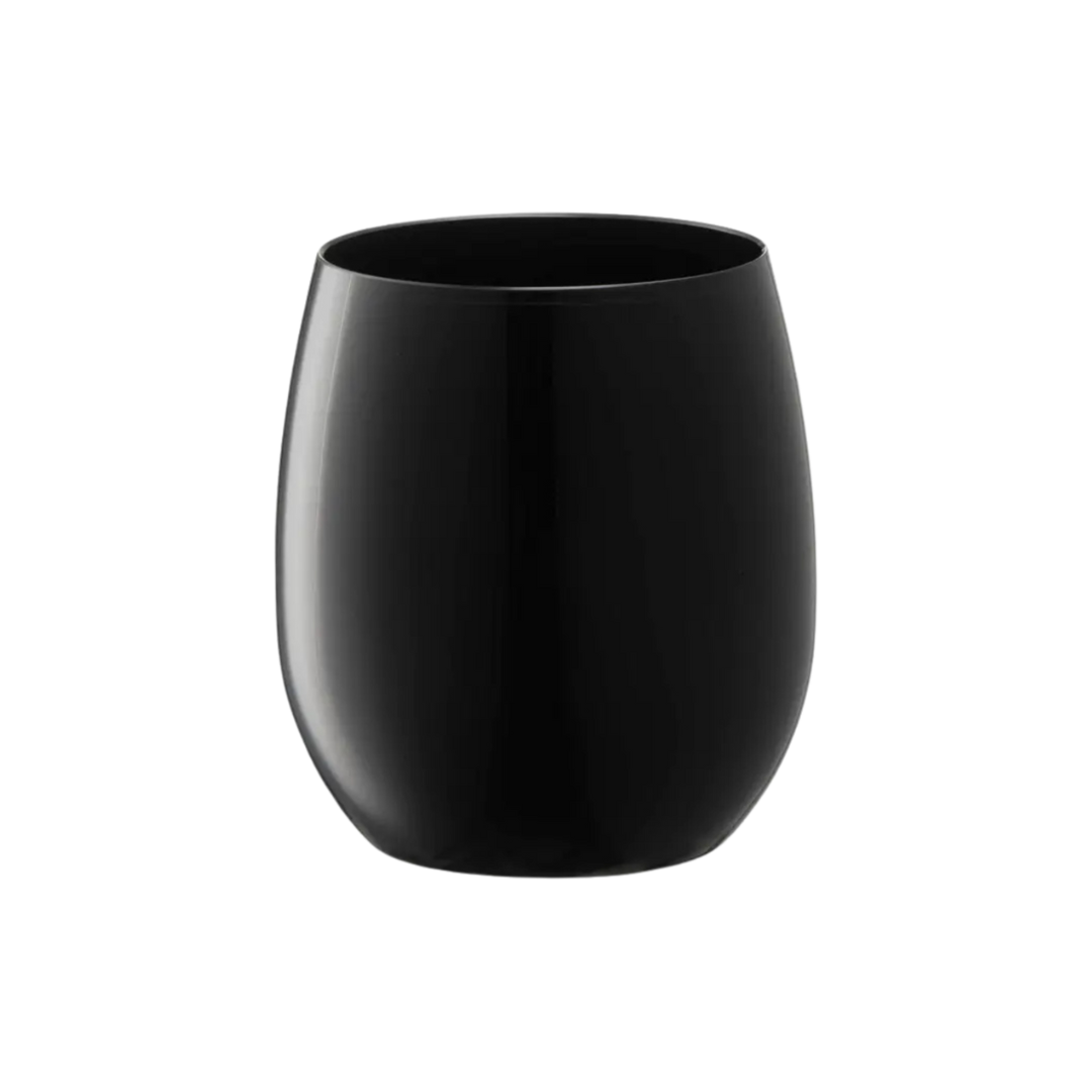 Black plastic tumbler modern round cup for celebrations from Parte Haus party supply store in Bethesda Maryland