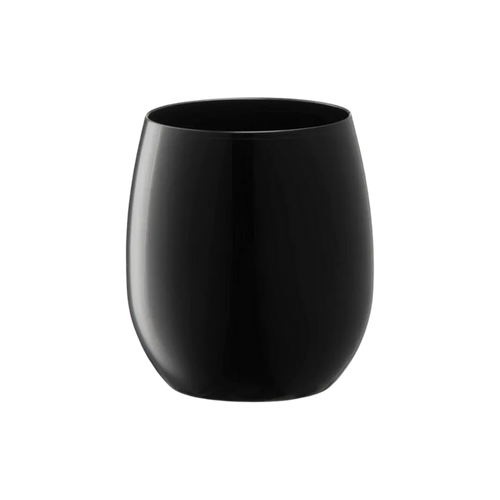 Black plastic tumbler modern round cup for celebrations from Parte Haus party supply store in Bethesda Maryland