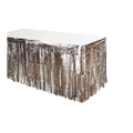 Silver metallic fringe table skirt celebration décor from Parte Haus party supply store in Bethesda Maryland