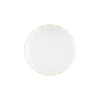 White scalloped dinner plate with gold rim elegant birthday tableware from Parte Haus party supply store in Bethesda Maryland