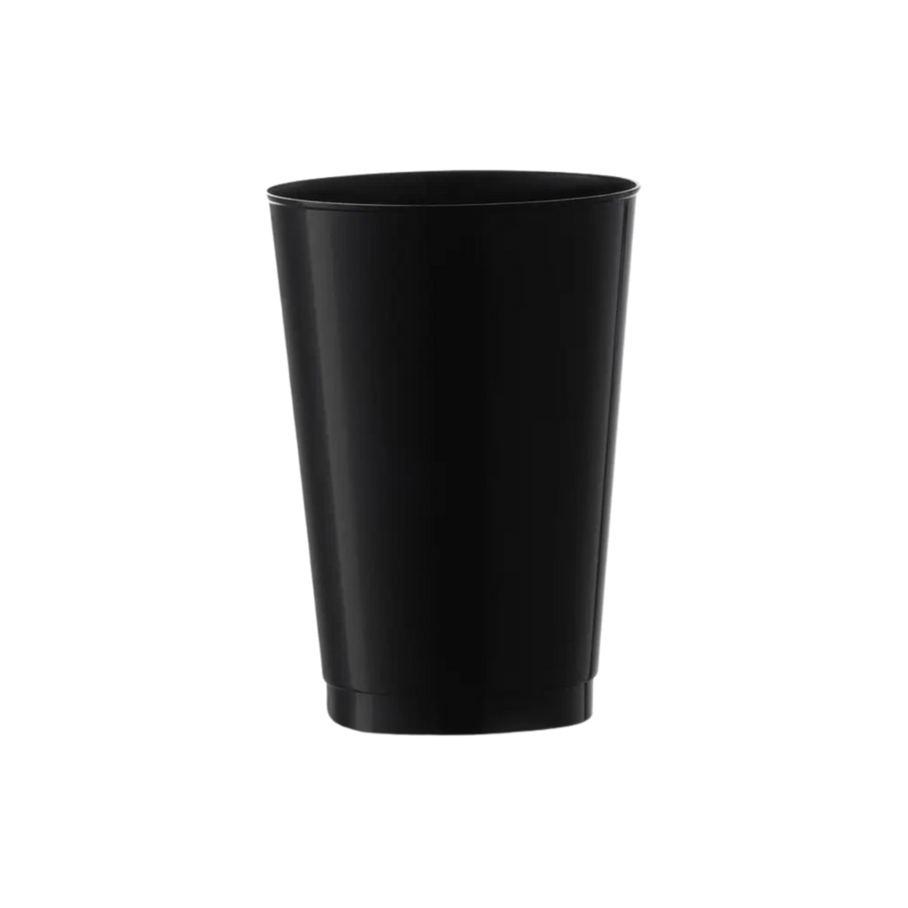 Black plastic cup with a sleek design event tableware from Parte Haus party supply store in Bethesda Maryland