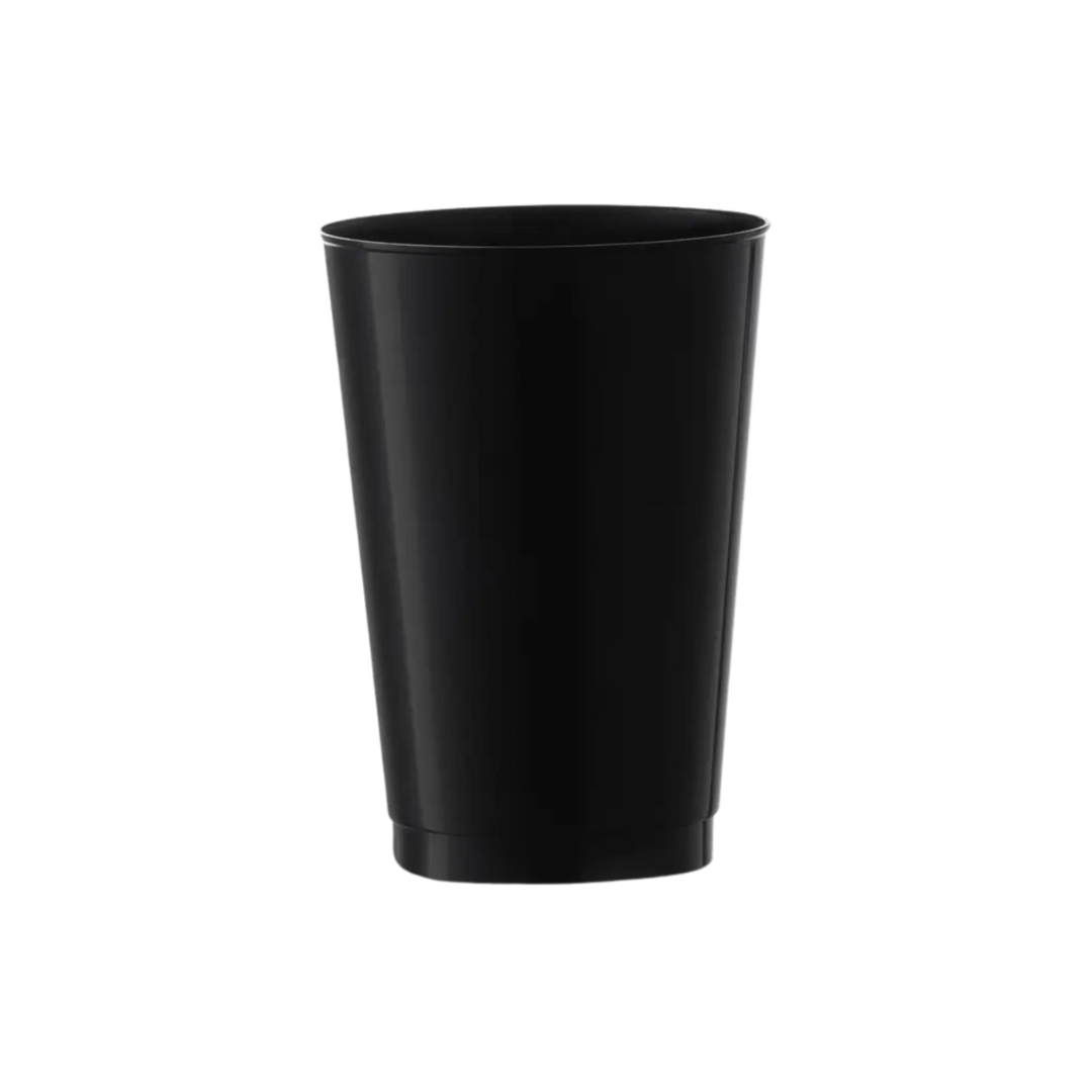 Black plastic cup with a sleek design event tableware from Parte Haus party supply store in Bethesda Maryland