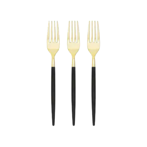 Gold and black forks modern flatware for elegant dinner from Parte Haus party supply store in Bethesda MD