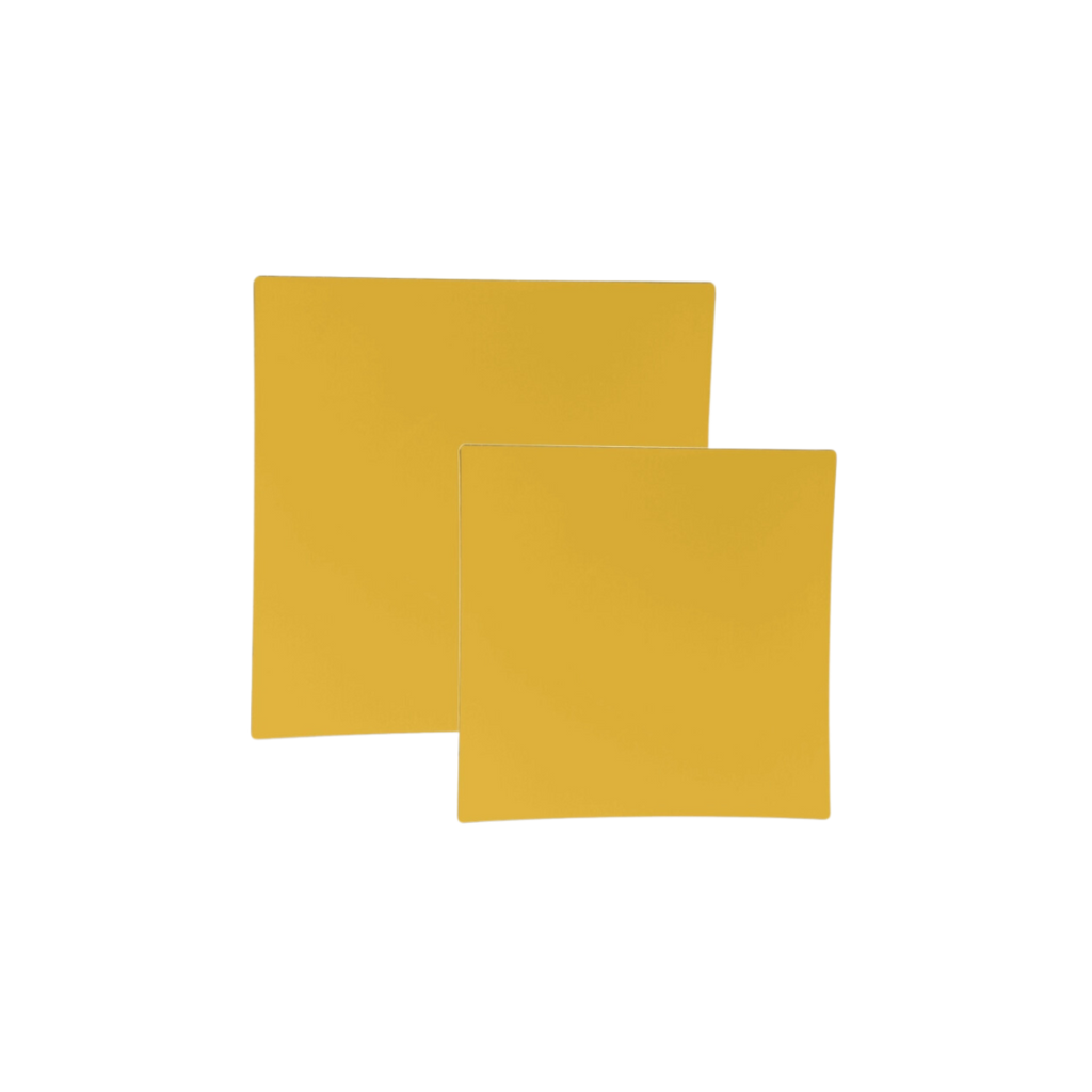 Yellow square plates modern tabletop from Parte Haus party supply store in Bethesda Maryland
