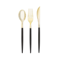 Gold and black flatware set modern spoon fork knife for elegant dining from Parte Haus party supply store in Bethesda MD