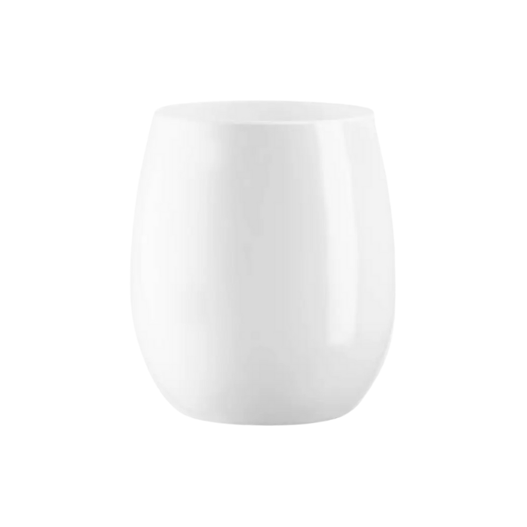 White plastic wine cup with smooth rounded design celebration from Parte Haus party supply store in Bethesda MD.