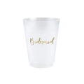 white bridesmaid plastic cup with gold script for wedding from Parte Haus party supply store in Bethesda MD