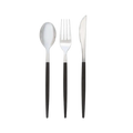 Black silver cutlery set modern utensils for dinner parties from Parte Haus party supply store in Bethesda MD