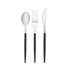 Black silver cutlery set modern utensils for dinner parties from Parte Haus party supply store in Bethesda MD