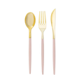 Blush gold cutlery set with fork knife spoon modern elegant design from Parte Haus party supply store in Bethesda Maryland