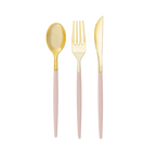 Blush gold cutlery set with fork knife spoon modern elegant design from Parte Haus party supply store in Bethesda Maryland
