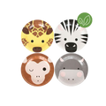 Colorful animal face paper plates set for kids safari theme from Parte Haus party supply store in Bethesda MD