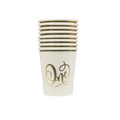 White gold birthday cup stack with One script for first birthday from Parte Haus party supply store in Bethesda Maryland