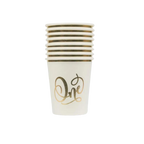 White gold birthday cup stack with One script for first birthday from Parte Haus party supply store in Bethesda Maryland
