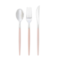 Blush pink cutlery set with modern silver tops for elegant dining from Parte Haus party supply store in Bethesda MD