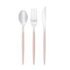 Blush pink cutlery set with modern silver tops for elegant dining from Parte Haus party supply store in Bethesda MD