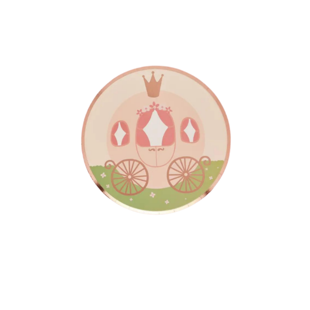 Pink princess carriage paper plate for birthday from Parte Haus party supply store in Bethesda MD