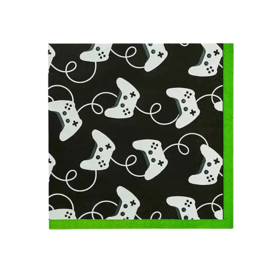 Black and green video game controller napkin for gamer birthday from Parte Haus party supply store in Bethesda MD