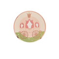 Pink princess carriage round plate fairy tale theme from Parte Haus party supply store in Bethesda Maryland