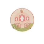 Pink princess carriage round plate fairy tale theme from Parte Haus party supply store in Bethesda Maryland
