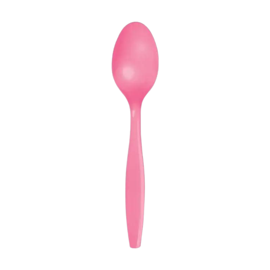 Pink plastic spoon with smooth finish birthday from Parte Haus party supply store in Bethesda MD