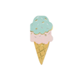 Pastel blue and pink ice cream pin with gold waffle cone birthday theme from Parte Haus party supply store in Bethesda MD