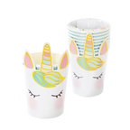 Pastel unicorn paper cups with closed eyes and gold horn for birthday from Parte Haus party supply store in Bethesda MD
