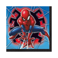 Red blue Spider Man napkin with web and city hero theme from Parte Haus party supply store in Bethesda MD